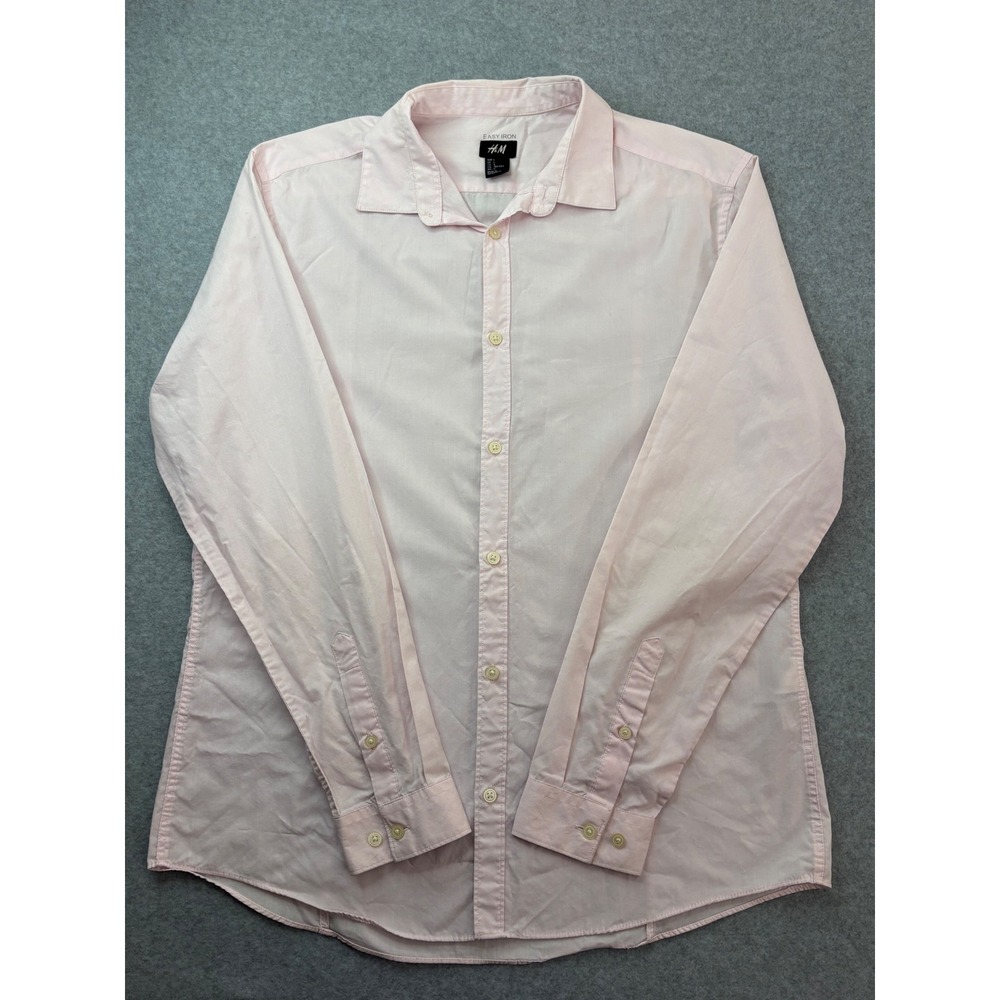 HM Easy Iron Mens Large Pink Long Sleeve Button Down Dress Shirt L